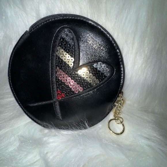 Victoria's Secret Handbags - Victoria's Secret 🎁 Black and Silver Cosmetic Bag Heart Design